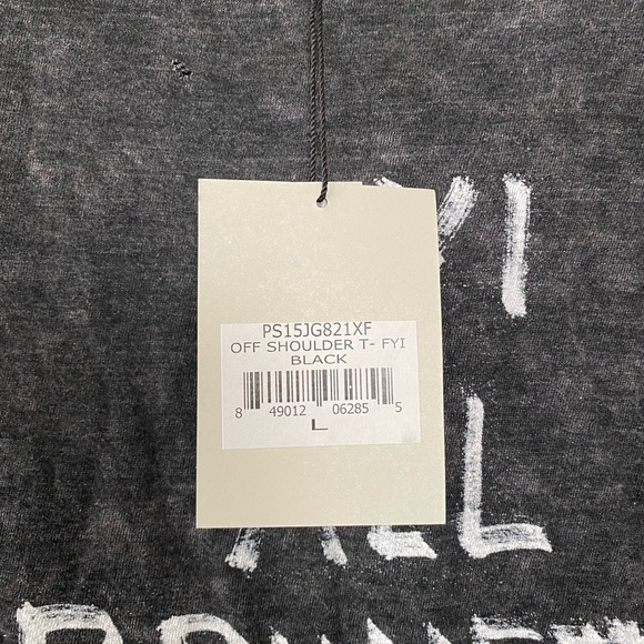 Pam & Gela Distressed Gray Graphic T Shirt Oversized Off Shoulder Tee Large NWT - Picture 9 of 14